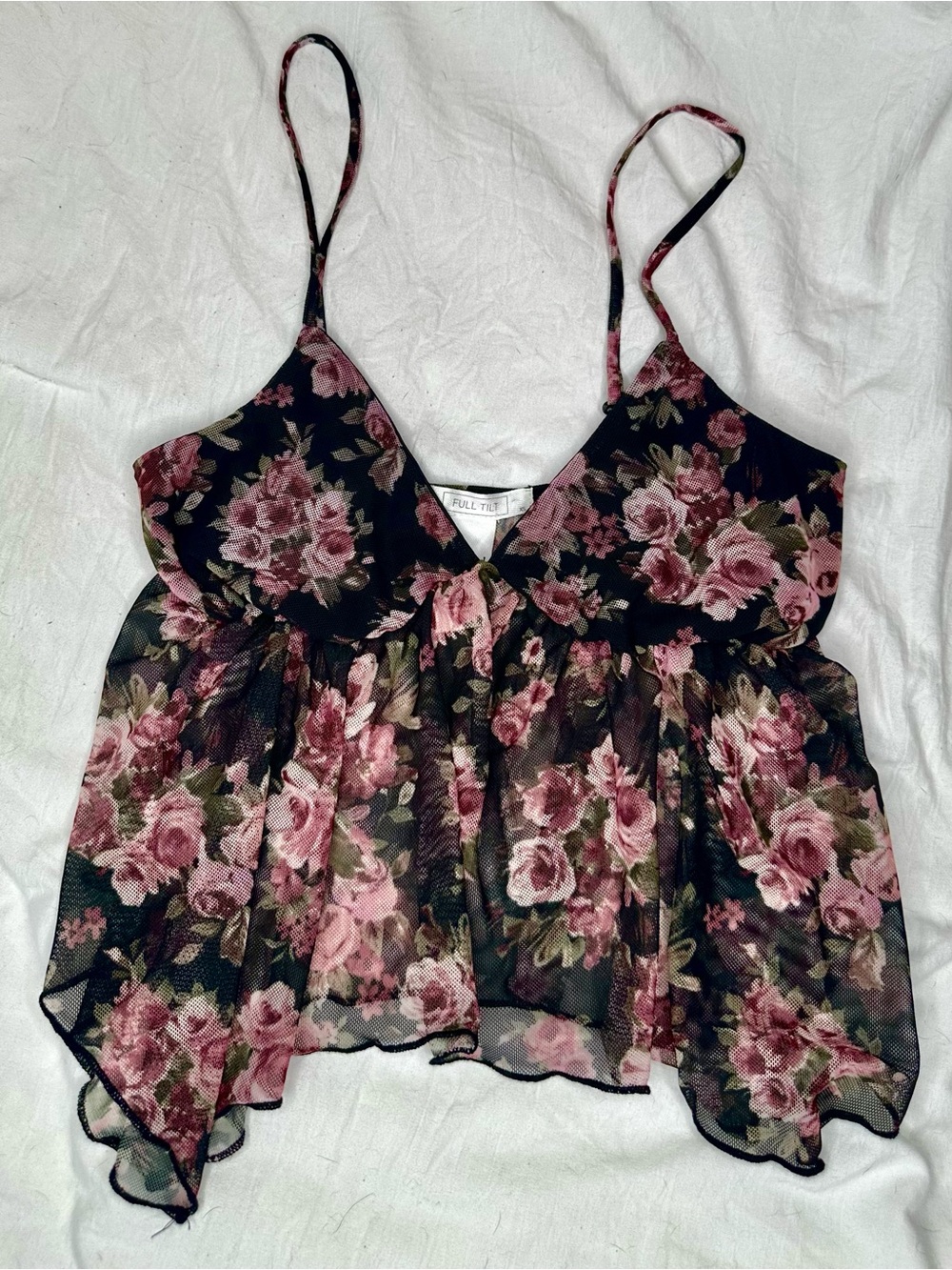 Tilly's Black Floral Pink Ruffle Camisole